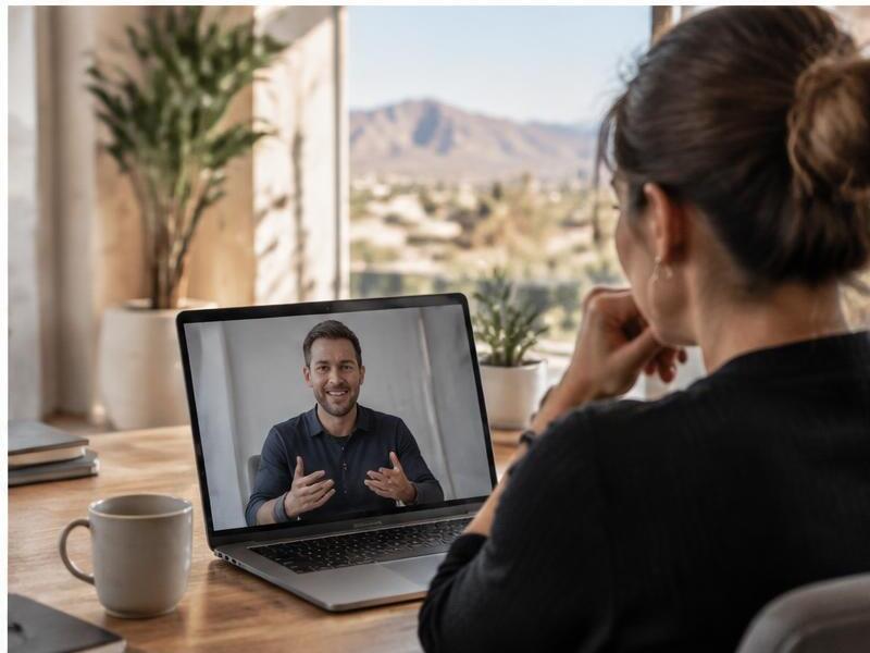 Business owner building a website with an expert over Zoom